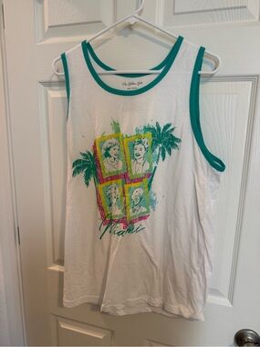 White Graphic Tank with Teal Trim - Miami Pop Art